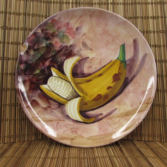 Vintage Peasant Village Italian Pottery Hand Painted Fruit Banana 8.25" Plate - Picture 4 of 5